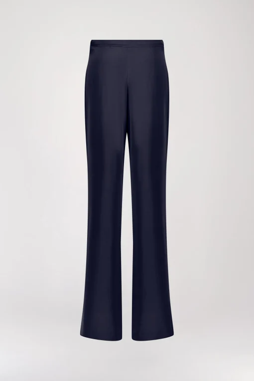 Pantalon fluide en soie marine