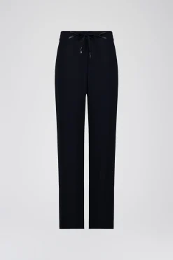 Pantalon fluide marine avec ceinture et détail cuir