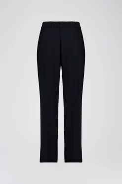 Pantalon fluide marine avec ceinture et détail cuir