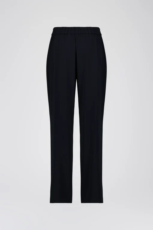 Pantalon fluide marine avec ceinture et détail cuir