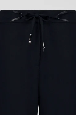 Pantalon fluide marine avec ceinture et détail cuir