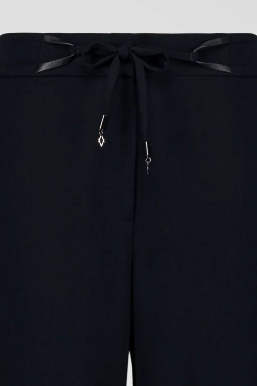 Pantalon fluide marine avec ceinture et détail cuir