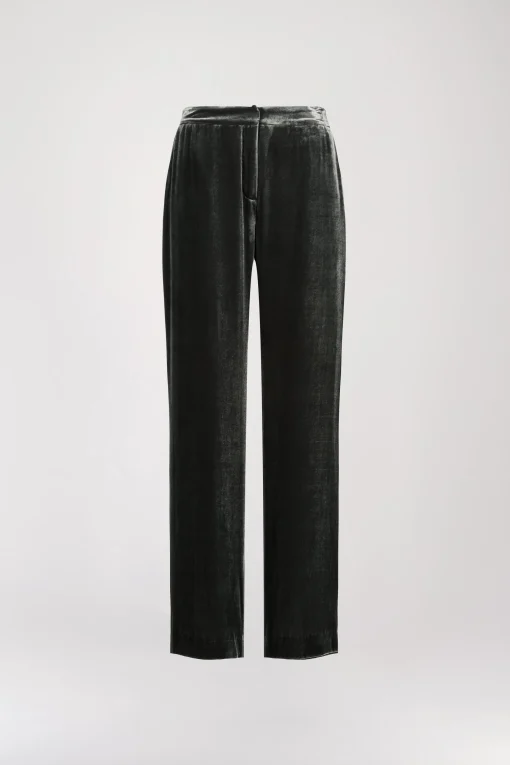 Pantalon large en velours vert gris