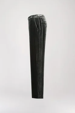 Pantalon large en velours vert gris