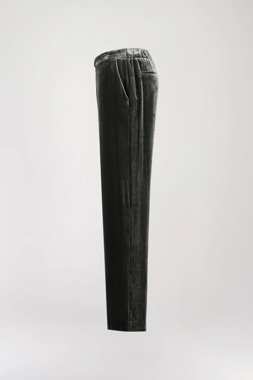 Pantalon large en velours vert gris