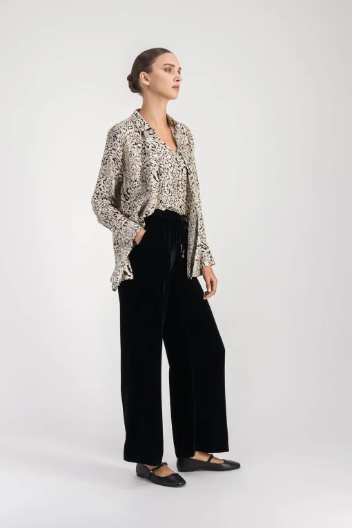 Pantalon taille haute velours noir