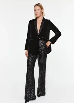 Pantalon évasé à sequins noir