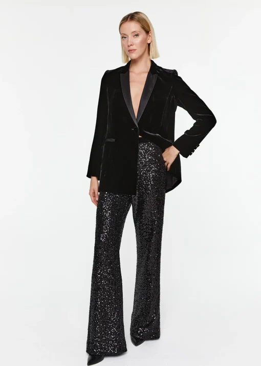 Pantalon évasé à sequins noir