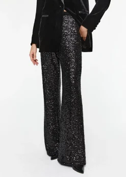 Pantalon évasé à sequins noir