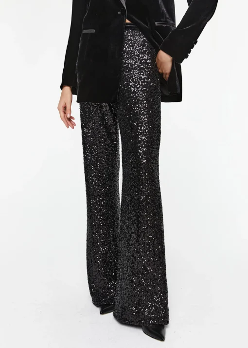 Pantalon évasé à sequins noir