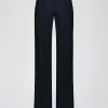 Pantalon évasé en satin de coton marine
