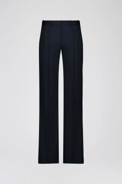 Pantalon évasé en satin de coton marine