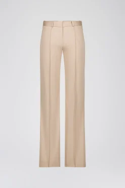 Pantalon évasé en satin de coton beige
