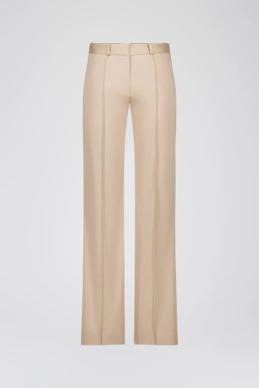 Pantalon évasé en satin de coton beige