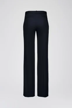 Pantalon évasé en satin de coton marine