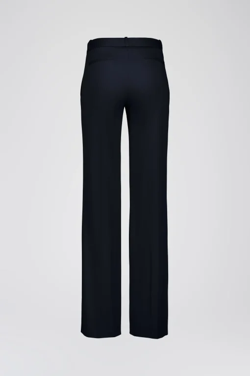 Pantalon évasé en satin de coton marine