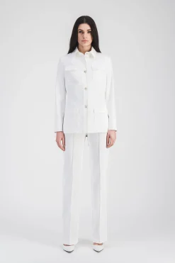Pantalon évasé en satin de coton blanc optique
