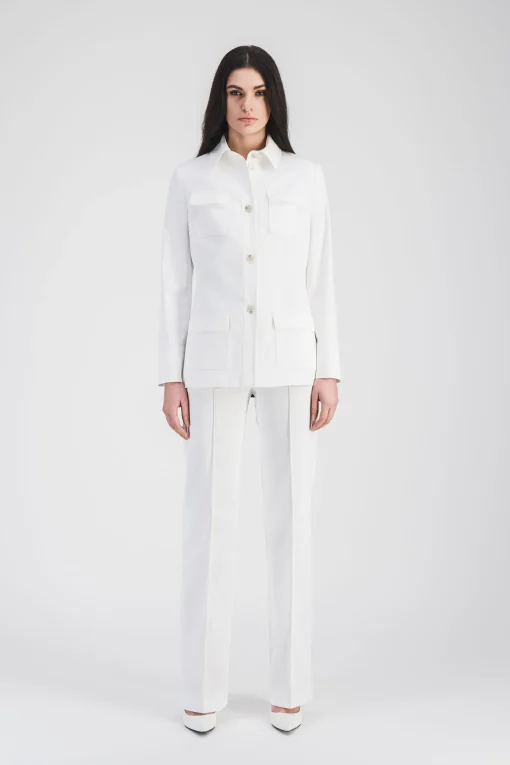 Pantalon évasé en satin de coton blanc optique