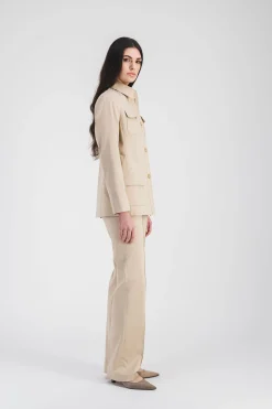 Pantalon évasé en satin de coton beige