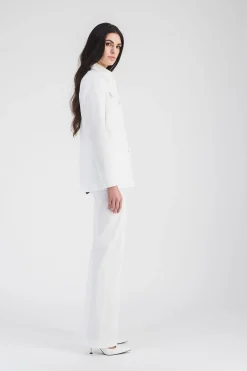 Pantalon évasé en satin de coton blanc optique