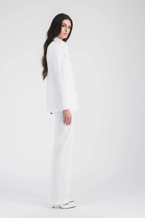 Pantalon évasé en satin de coton blanc optique