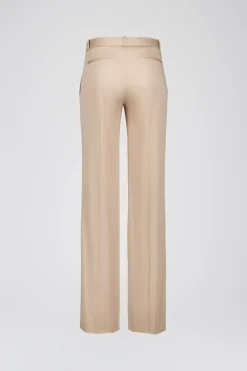 Pantalon évasé en satin de coton beige