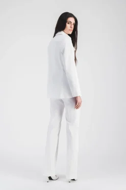 Pantalon évasé en satin de coton blanc optique