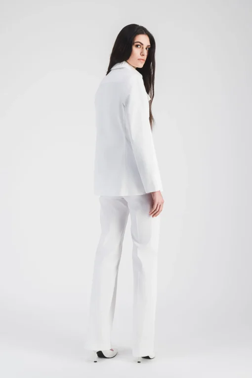 Pantalon évasé en satin de coton blanc optique