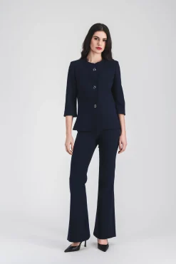 Pantalon évasé marine à plis structurés