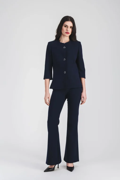 Pantalon évasé marine à plis structurés