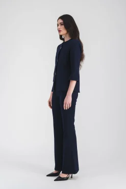Pantalon évasé marine à plis structurés