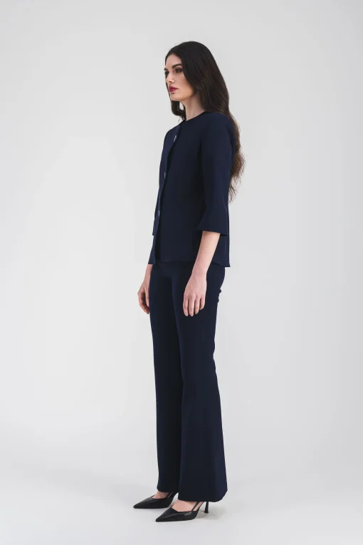 Pantalon évasé marine à plis structurés