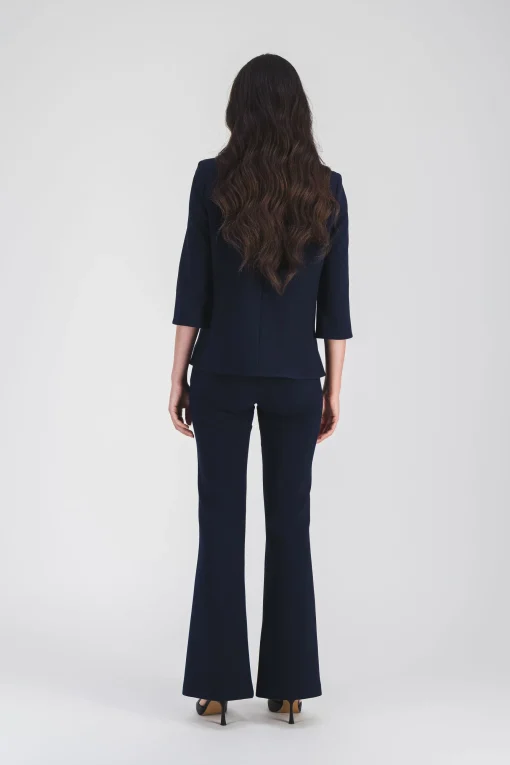Pantalon évasé marine à plis structurés