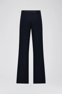 Pantalon évasé marine à plis structurés