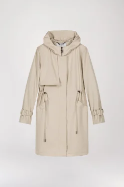 Parka à capuche mi-longue beige