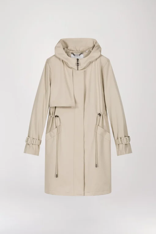 Parka à capuche mi-longue beige