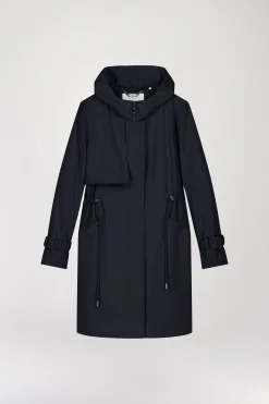 Parka à capuche mi-longue marine