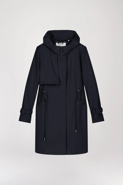 Parka à capuche mi-longue marine