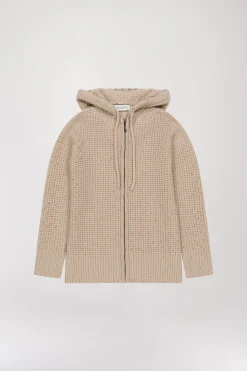 Pull à capuche à strass beige