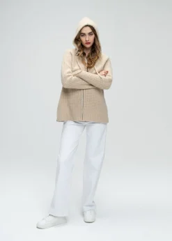 Pull à capuche à strass beige