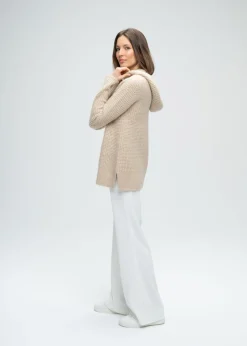 Pull à capuche à strass beige