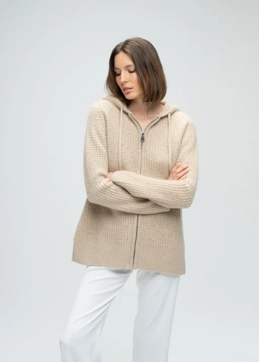 Pull à capuche à strass beige