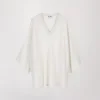 Pull ample à col V en lin blanc