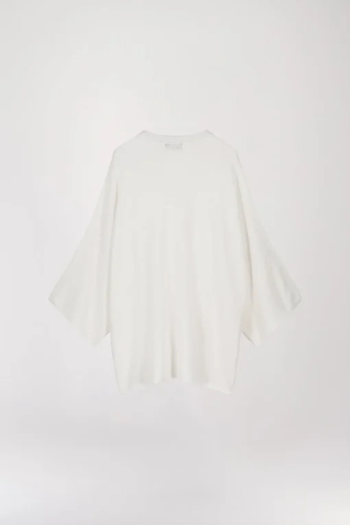 Pull ample à col V en lin blanc
