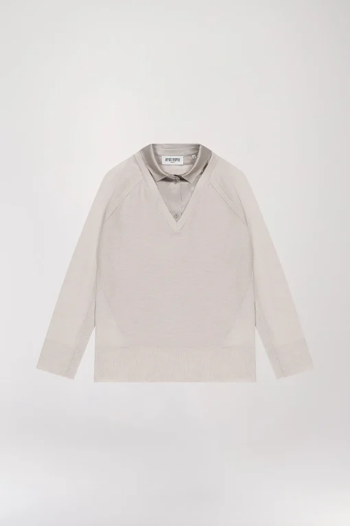 Pull Bi-matière Béton avec Col Chemise