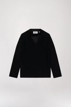 Pull Bi-matière Noir avec Col Chemise