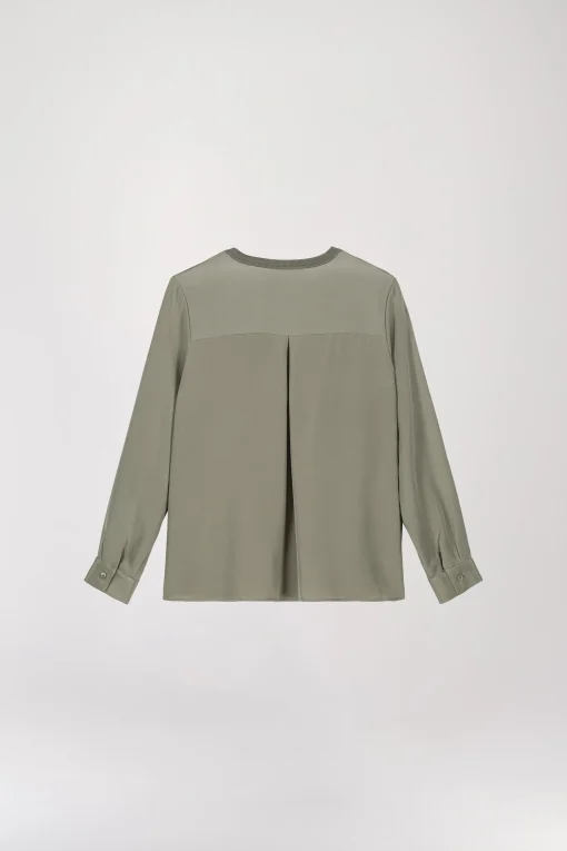 Pull bi-matière trompe-l'œil kaki