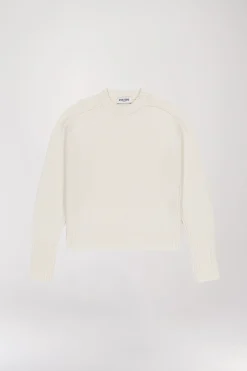 Pull Blanc Cassé à Col Rond