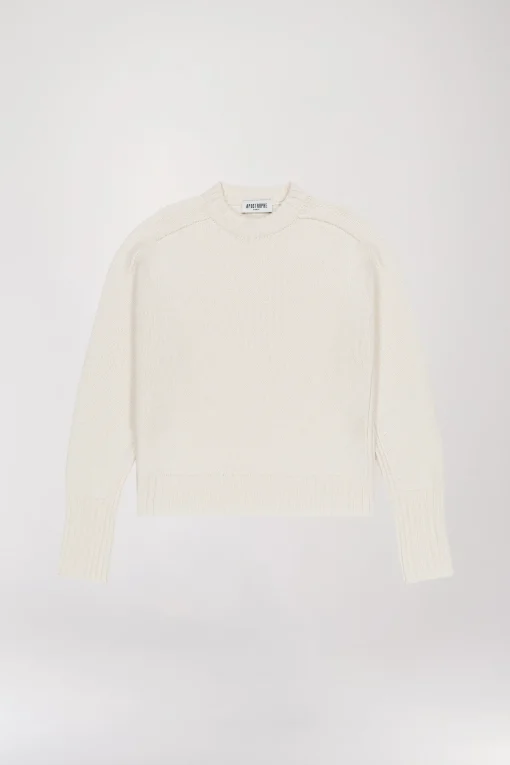 Pull Blanc Cassé à Col Rond