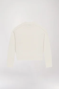 Pull Blanc Cassé à Col Rond